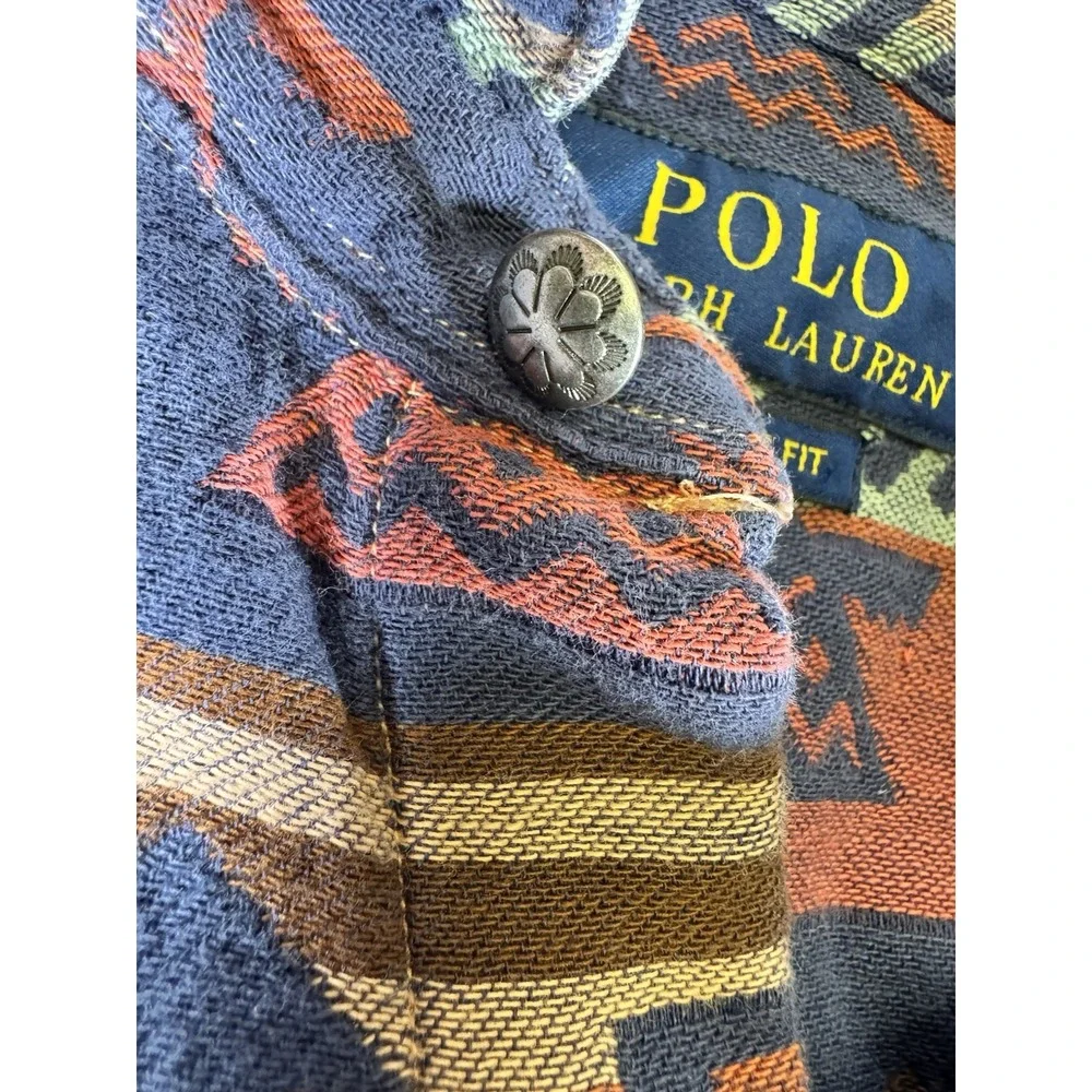 Polo Ralph Lauren Western Shirt Mens L Southwestern Aztec Cowboy Pearl Snap